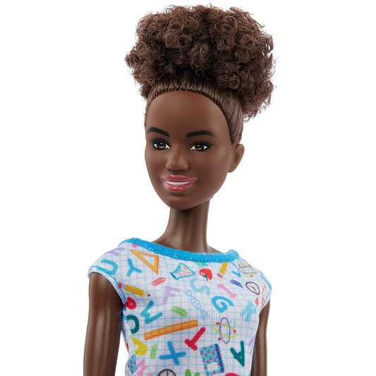 Barbie 12 inches Teacher Doll with Cute School Supply Print Fashion, Pink Ballet Flat Shoes & Notebook Accessory for Ages 3 Years & Up