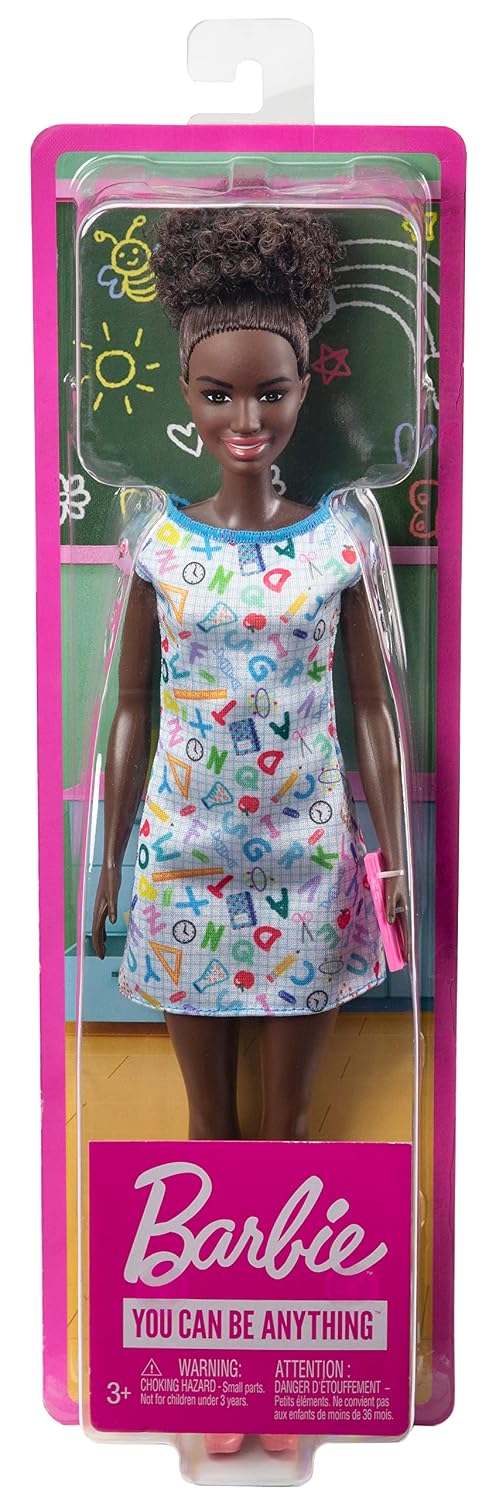 Barbie 12 inches Teacher Doll with Cute School Supply Print Fashion, Pink Ballet Flat Shoes & Notebook Accessory for Ages 3 Years & Up