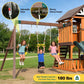 Cedar Wood Swing Set with Wave Slide, Play Kitchen, Rock Wall Ladder, Belt Swings, Toy Telescope, Steering Wheel, Tic-Tac-Toe, Balconies, Outdoor Playhouse Playground Set for Backyard Garden