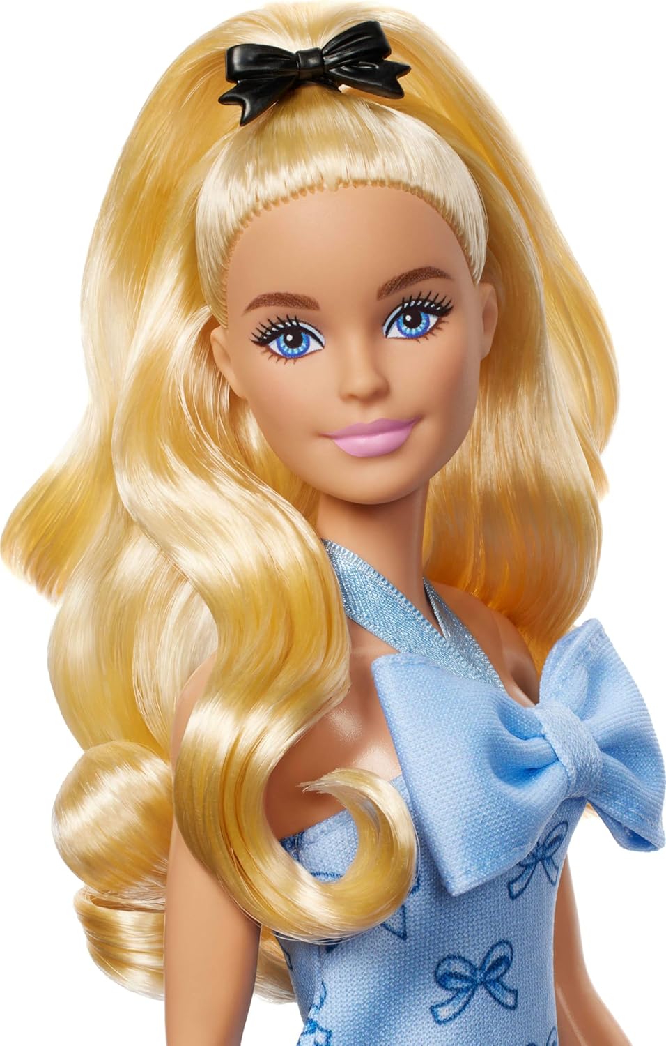 Barbie Fashionistas Doll #237 in Blue Bow Halter Dress, Blonde Ponytail With Bow Accessory for Kids Ages 3+