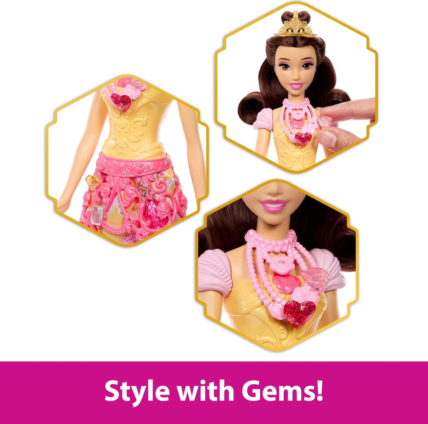 Disney Princess Jewel Reveal Belle Fashion Doll with 8 Surprises Including Gem Box & Accessories for Kids Ages 3 Years & Up