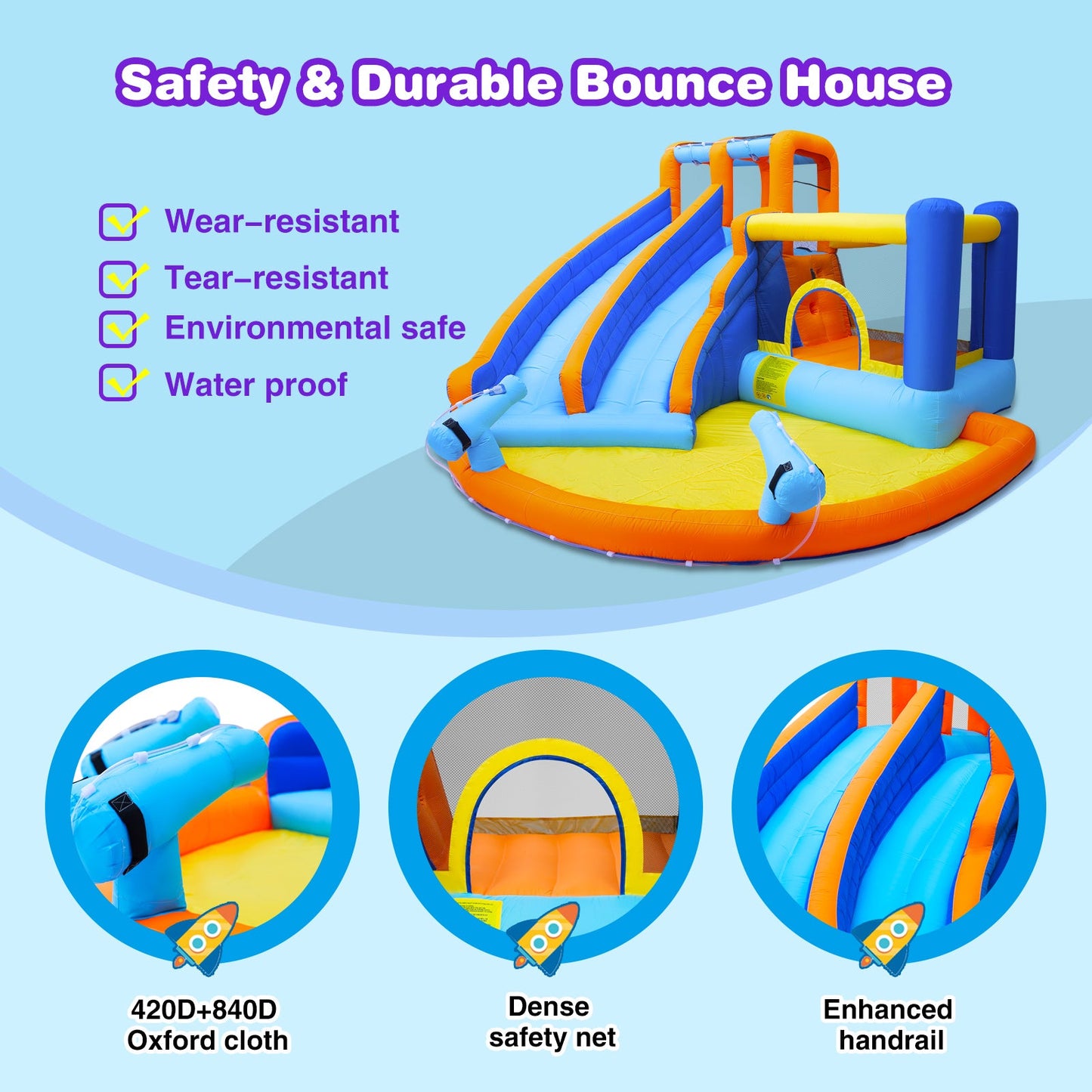 Inflatable Water Slide Bounce House,Giant Water Park, Double Slide Bouncer Castle w/Splash Pool, Jump Area, Climbing Wall, 550W Air Blower