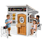 Kids Outdoor Playhouse, Large Cedar Wooden Playhouse with Play Kitchen, Tic-Tac-Toe, Chalkboard, Doorbell, Dutch Door & Pet Door for Backyard & Garden Play