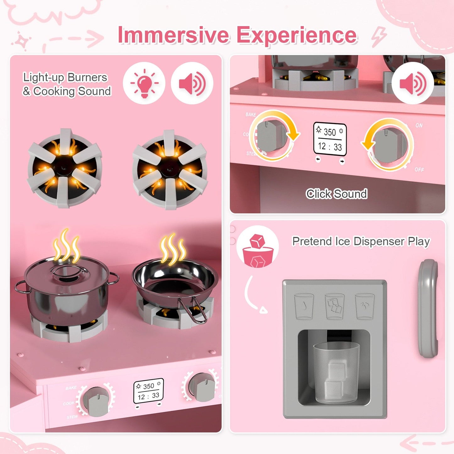 Kids Play Kitchen,Corner Wooden Pretend Toddler Kitchen Toys Playset with Realistic Lights & Sounds,Microwave Oven,Water Dispenser, Phone, Sink,Cooking Accessories, for Ages 3+