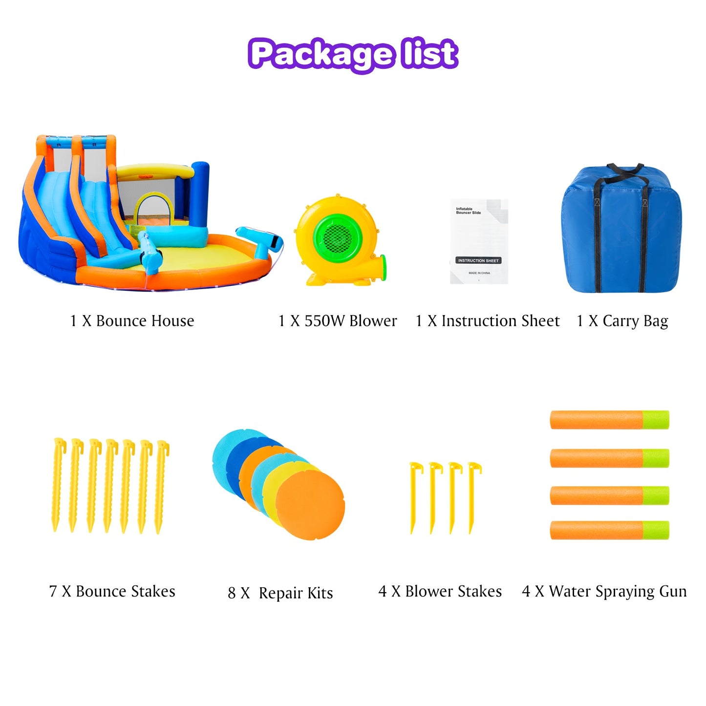 Inflatable Water Slide Bounce House,Giant Water Park, Double Slide Bouncer Castle w/Splash Pool, Jump Area, Climbing Wall, 550W Air Blower