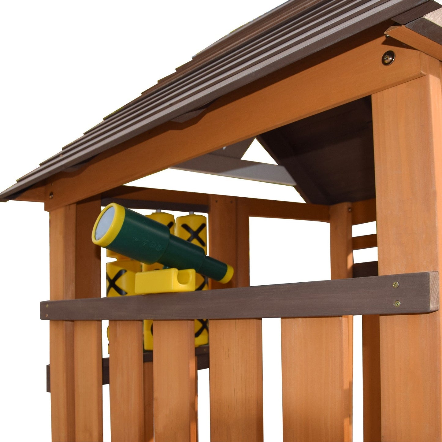 Cedar Wood Swing Set with Wave Slide, Play Kitchen, Rock Wall Ladder, Belt Swings, Toy Telescope, Steering Wheel, Tic-Tac-Toe, Balconies, Outdoor Playhouse Playground Set for Backyard Garden