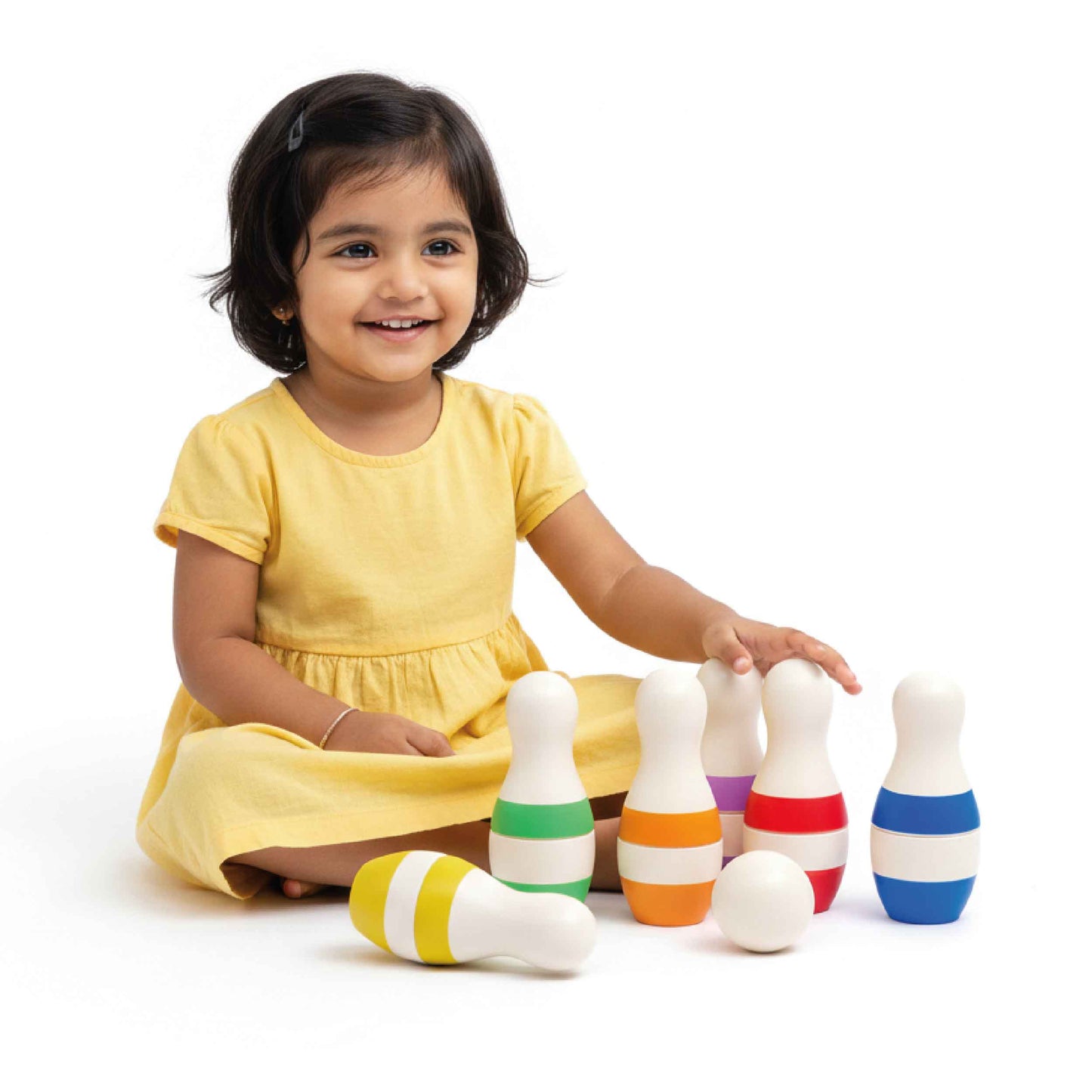 Mini Stripes Bowling Pins Set || 6 Pins, 1 Ball  (2 Years+)