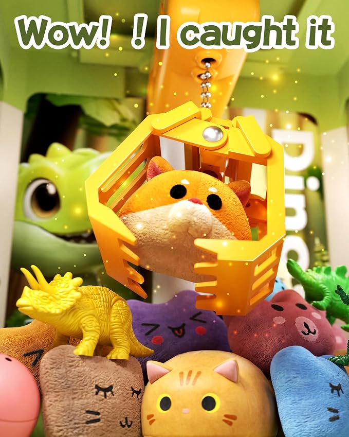 STACTCUTE 32PCS Dinosaur Claw Machine for Kids (Small) | Mini Vending Machine with Music & Adjustable Volume, Electronic Arcade Game Prize Dispenser for Birthday Toys Gifts Age 3+