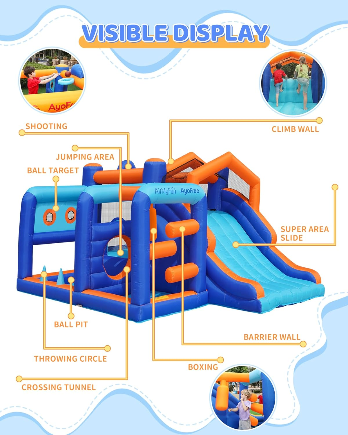 Multi-Activity Inflatable Bouncy Castle with Slide, Ball Pit, Basketball Hoop & Climbing Area – Kids Indoor Outdoor Fun Playset