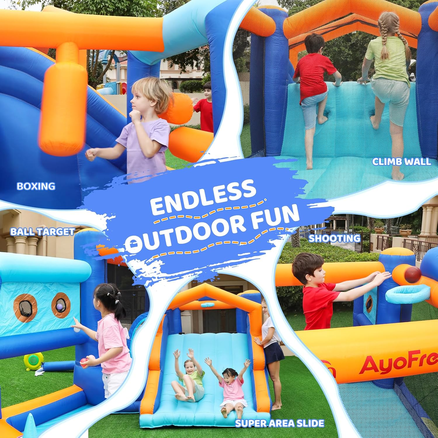 Multi-Activity Inflatable Bouncy Castle with Slide, Ball Pit, Basketball Hoop & Climbing Area – Kids Indoor Outdoor Fun Playset