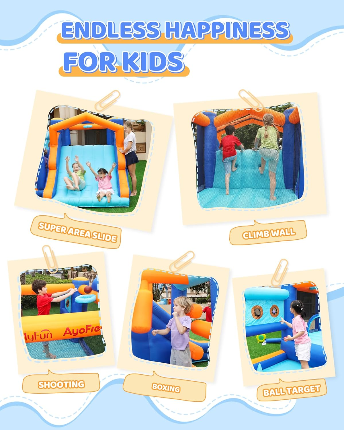 Multi-Activity Inflatable Bouncy Castle with Slide, Ball Pit, Basketball Hoop & Climbing Area – Kids Indoor Outdoor Fun Playset