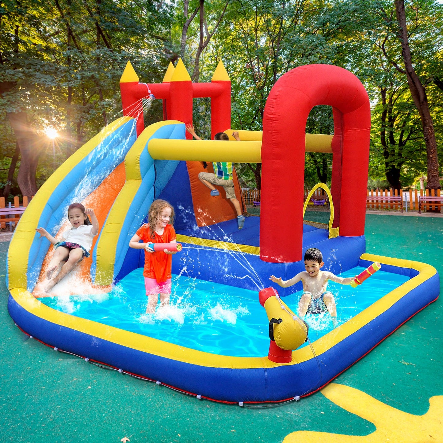 #1106 Inflatable Water Slide Bounce House, Slide Bouncer Castle Playhouse, 450W Air Blower for Kids Backyard Indoor Outdoor