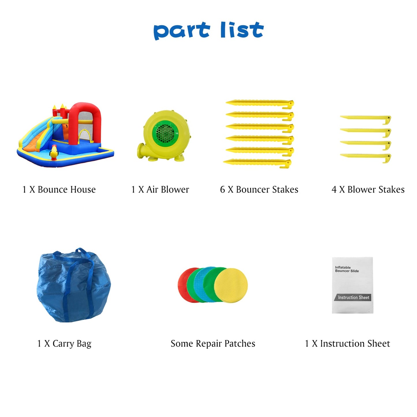 #1106 Inflatable Water Slide Bounce House, Slide Bouncer Castle Playhouse, 450W Air Blower for Kids Backyard Indoor Outdoor
