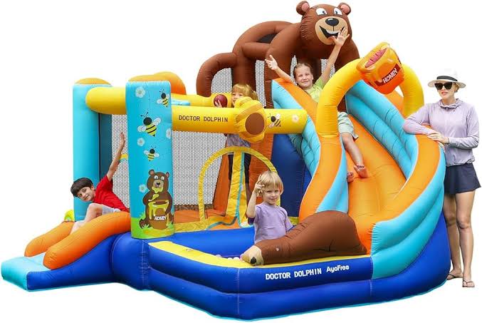 Doctor Dolphin Inflatable Bounce House for Kids – Double Slide & Jumping Bouncer with Electric Blower Included | Indoor & Outdoor Use | Ages 2–12