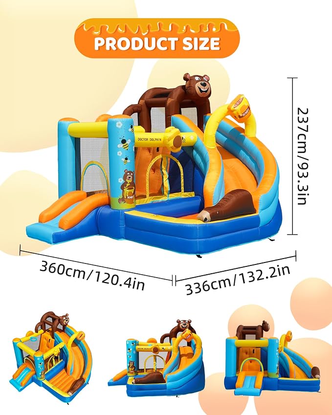 Doctor Dolphin Inflatable Bounce House for Kids – Double Slide & Jumping Bouncer with Electric Blower Included | Indoor & Outdoor Use | Ages 2–12