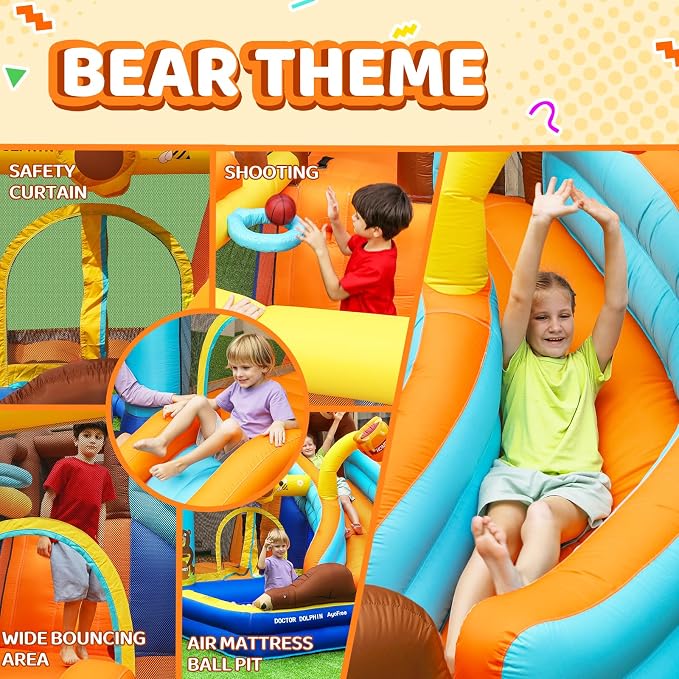 Doctor Dolphin Inflatable Bounce House for Kids – Double Slide & Jumping Bouncer with Electric Blower Included | Indoor & Outdoor Use | Ages 2–12