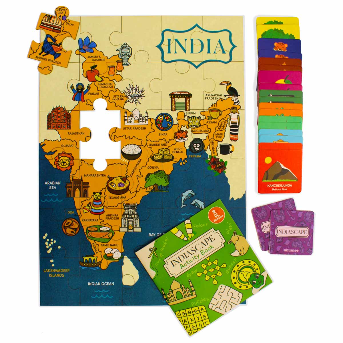 Indiascape Learning Set - Memory Cards, Activity Book, and Puzzle (5 Years+)