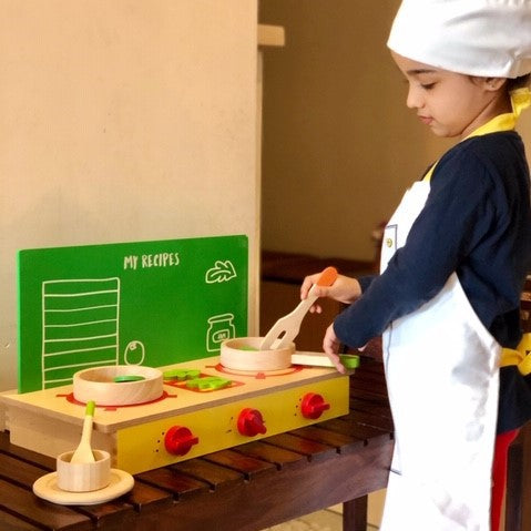 Wooden Lil Chef Kids Cooking Set, Apron, and Cooktop Combo (3+ Years)