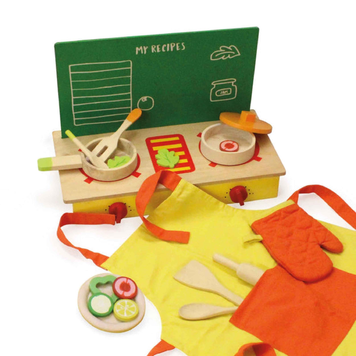 Wooden Lil Chef Kids Cooking Set, Apron, and Cooktop Combo (3+ Years)