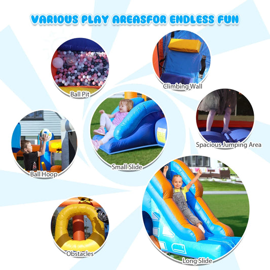 Kids Bouncy Castle House 16x11.7x10ft PVC Inflatable Bounce House With 2 Slides Tunnels Climbing, Basketball Hoops Ball Pit, Jum