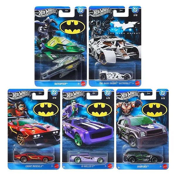 Hot Wheels 2026 DC Comics Batman-Themed Silver Celebration Series 1:64 Scale - Set Of 5 Cars
