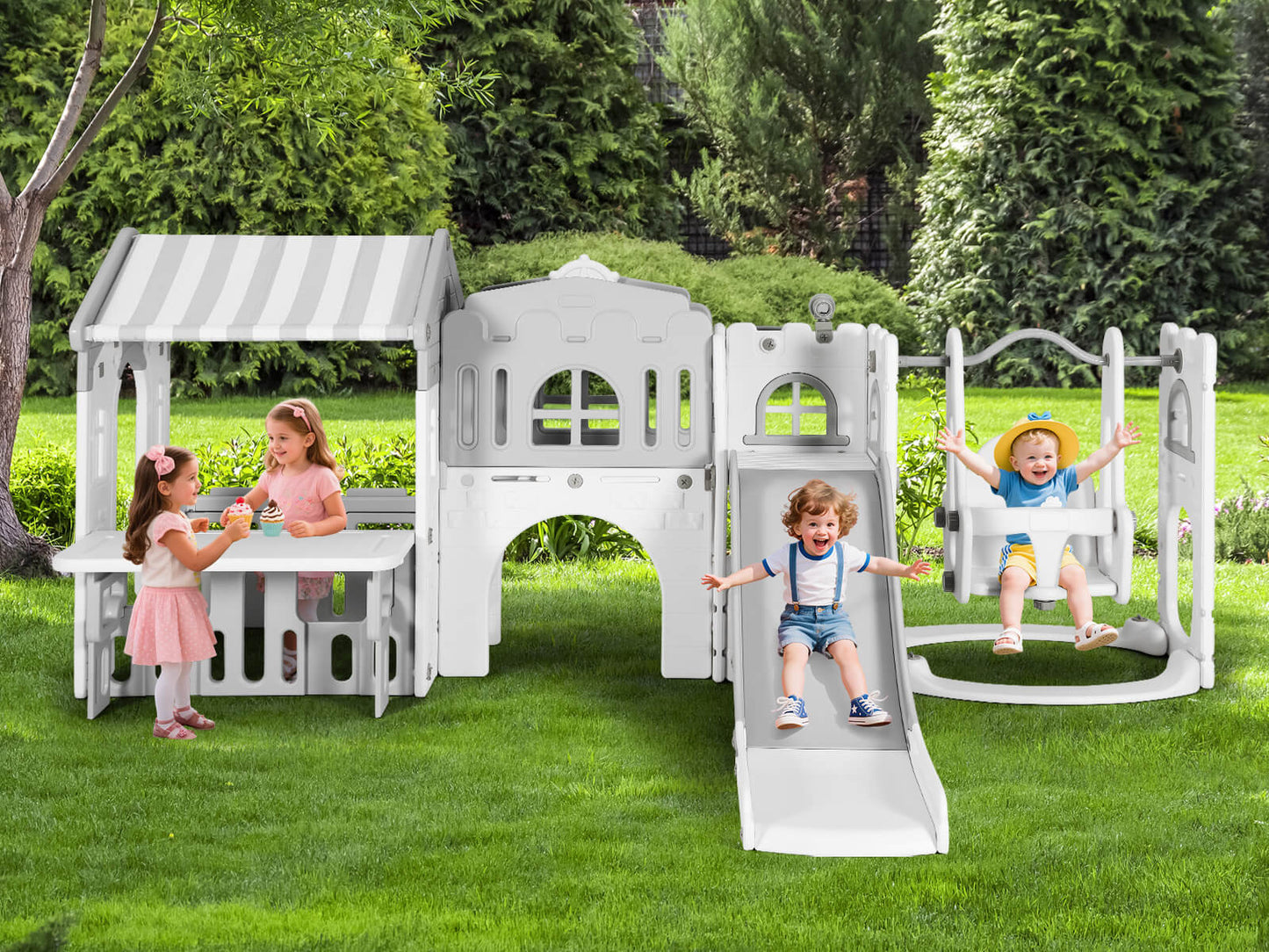10 in 1 Toddler Slide, Freestanding Kid Climber Slide Playset, Toddler Playhouse, Backyard Playground Toy for Age 1-3+