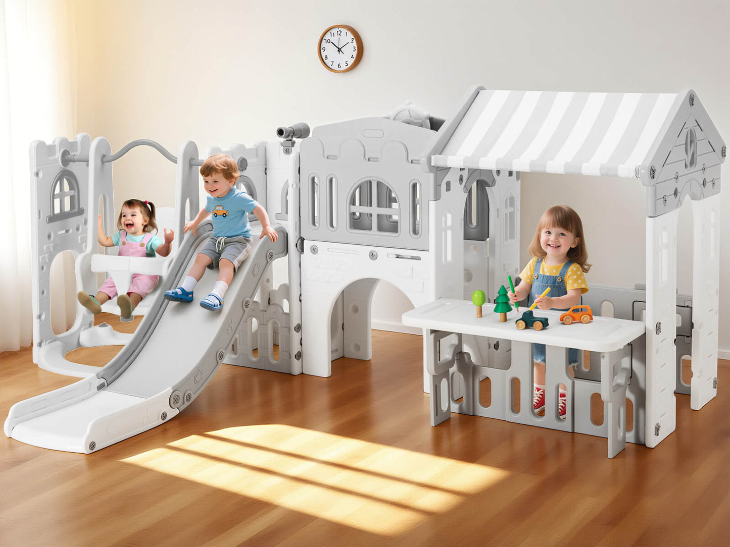 10 in 1 Toddler Slide, Freestanding Kid Climber Slide Playset, Toddler Playhouse, Backyard Playground Toy for Age 1-3+