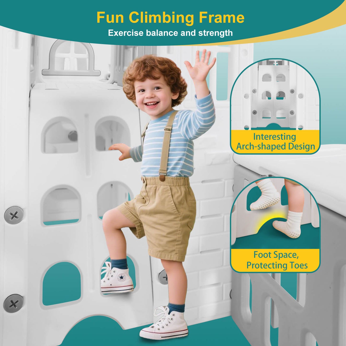 10 in 1 Toddler Slide, Freestanding Kid Climber Slide Playset, Toddler Playhouse, Backyard Playground Toy for Age 1-3+