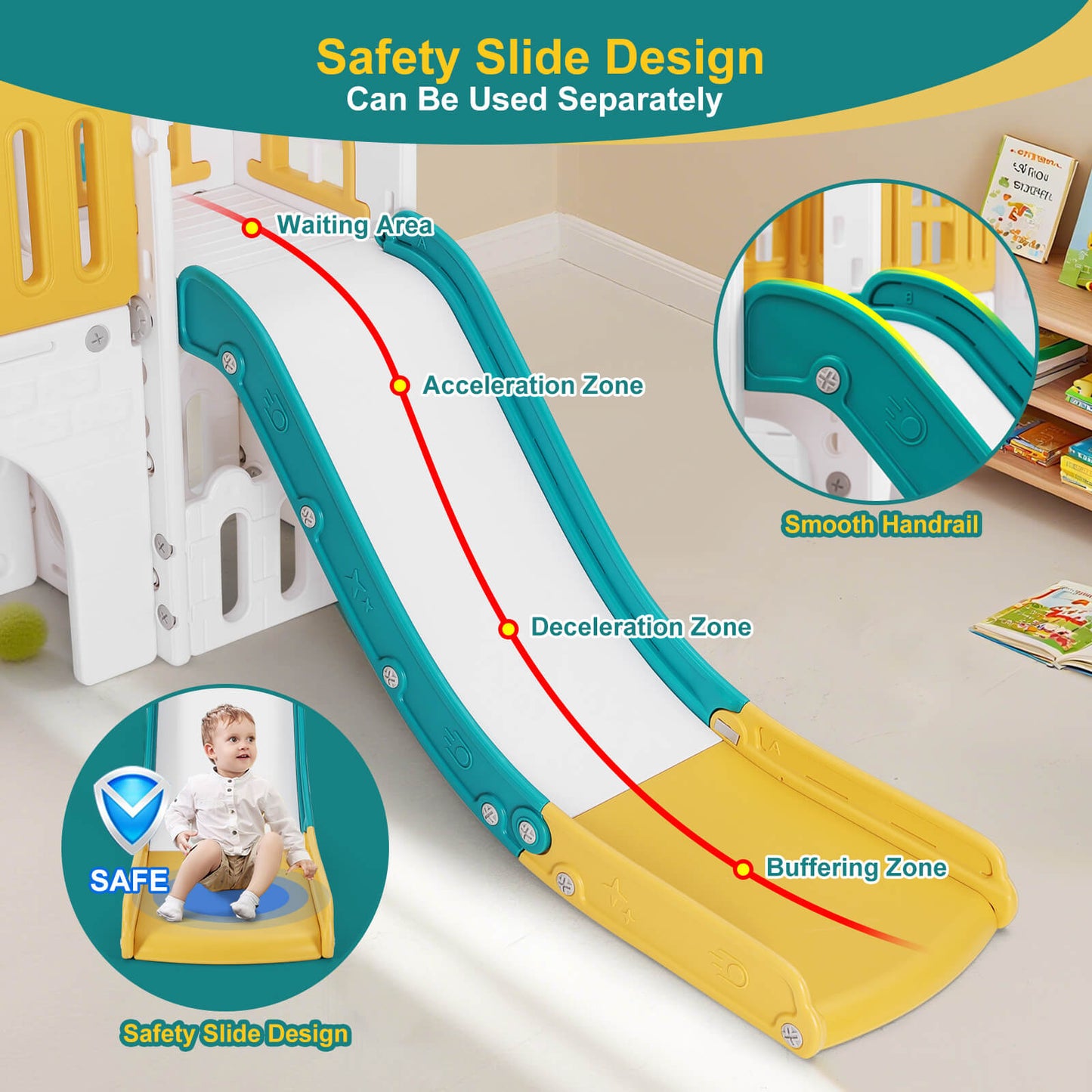 9 in 1 Toddler Slide, Freestanding Kid Climber Slide Playset, Toddler Playhouse, Indoor Outdoor Toy for Toddlers Age 1-3+