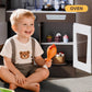 Kids Play Kitchen Set, Pretend Wooden Kid Kitchen Playset Toy Kitchen w/Sound and Light, Oven, Ice Maker, Blackboard & Toy Storage Box, Toddler Kitchen Accessories for Kids Ages 3+