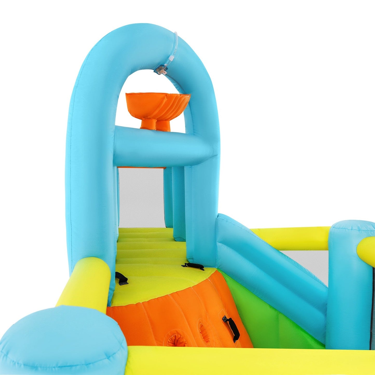 Inflatable Water Slide Bounce House for Kids, Luxury Heavy Duty Blow Up Water Park with Double Slides, Climbing Wall, Splash Pool and Sunshade Awning