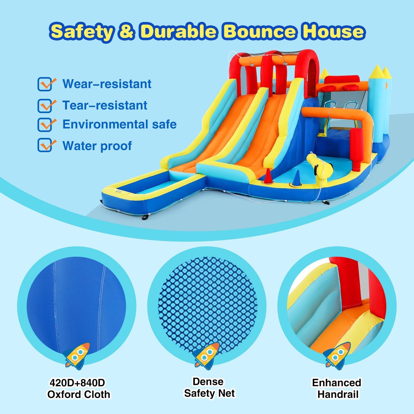 Inflatable Water Slide Park, Giant Bounce House with 450W Blower, Climbing Wall, Dual Basketball Hoops & Ring Toss Games - Outdoor Backyard Jumper