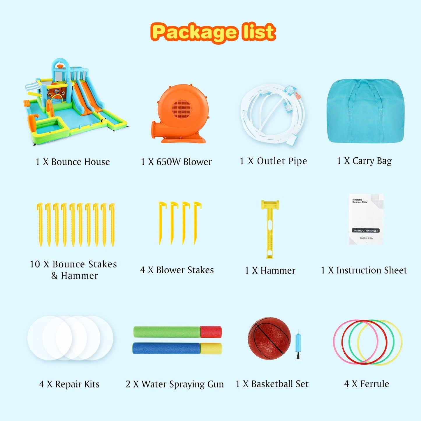 Inflatable Water Slide Bounce House for Kids, Luxury Heavy Duty Blow Up Water Park with Double Slides, Climbing Wall, Splash Pool and Sunshade Awning