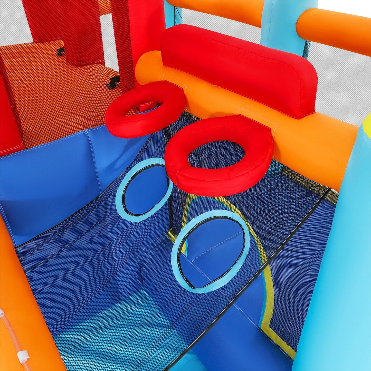 Inflatable Water Slide Park, Giant Bounce House with 450W Blower, Climbing Wall, Dual Basketball Hoops & Ring Toss Games - Outdoor Backyard Jumper