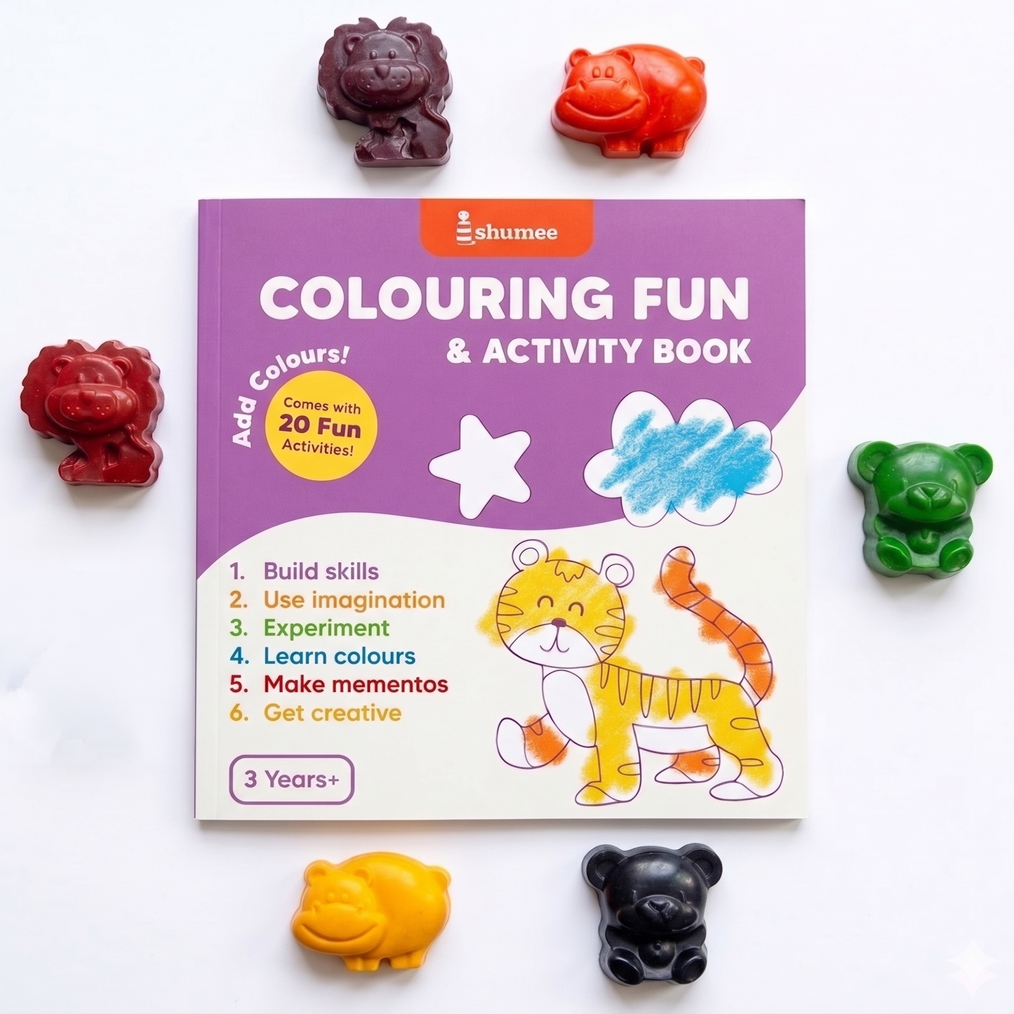 Animal Shaped Crayons & Activity Book Set for Kids (3+ Years)