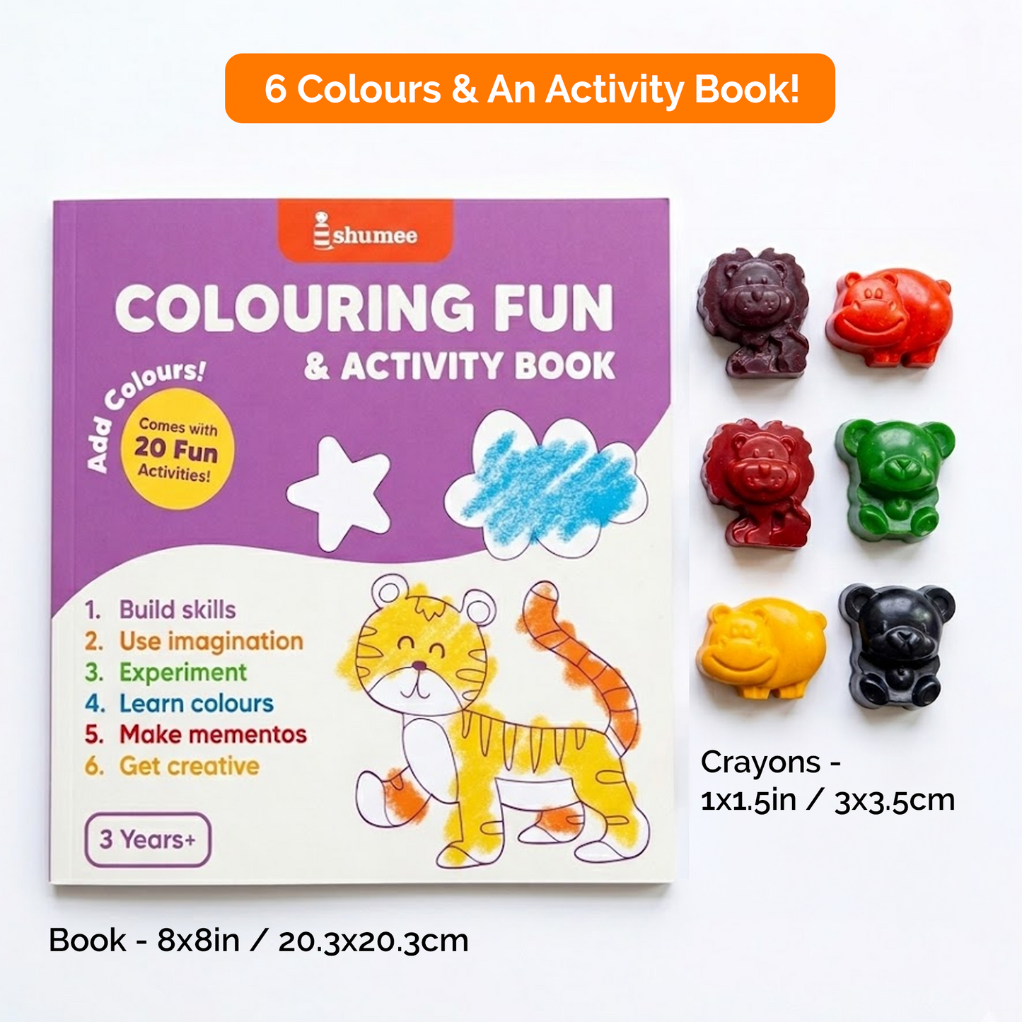 Animal Shaped Crayons & Activity Book Set for Kids (3+ Years)