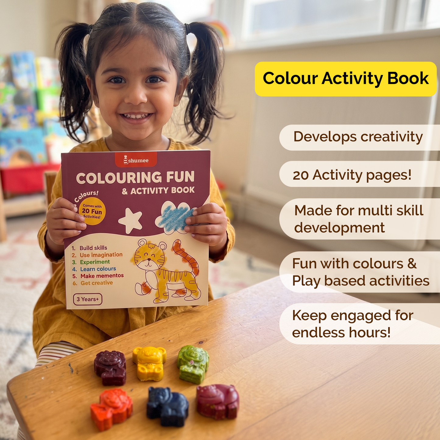 Animal Shaped Crayons & Activity Book Set for Kids (3+ Years)