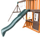 Cedar Wood Swing Set with Wave Slide, Play Kitchen, Rock Wall Ladder, Belt Swings, Toy Telescope, Steering Wheel, Tic-Tac-Toe, Balconies, Outdoor Playhouse Playground Set for Backyard Garden