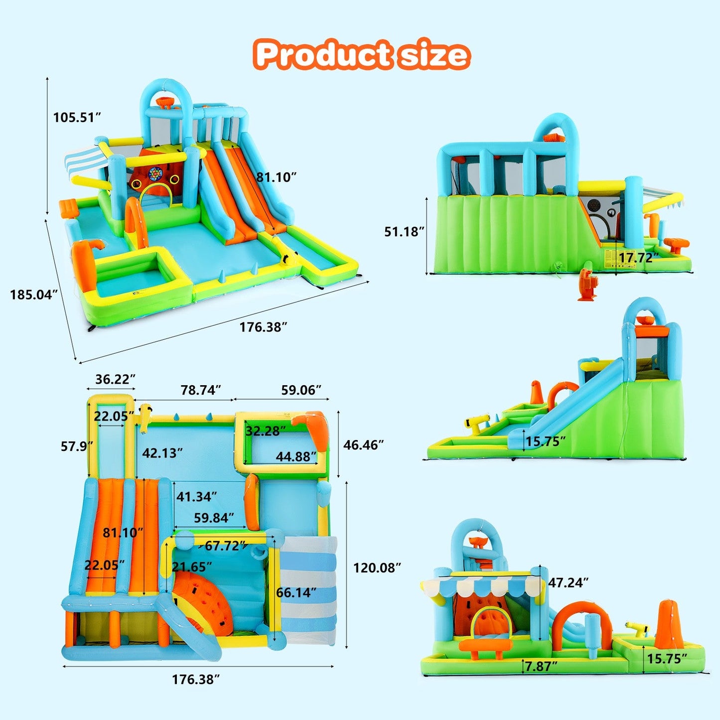 Inflatable Water Slide Bounce House for Kids, Luxury Heavy Duty Blow Up Water Park with Double Slides, Climbing Wall, Splash Pool and Sunshade Awning