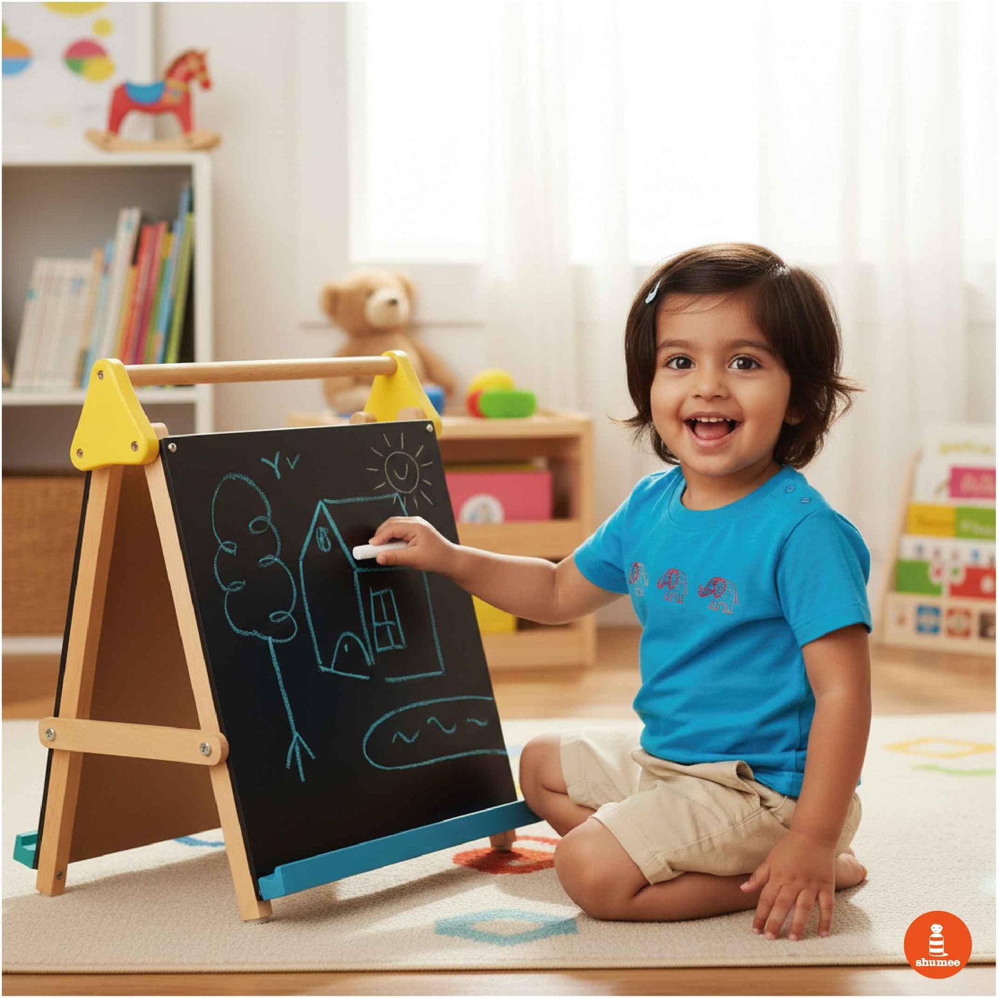 Wooden Tabletop Easel 3-in-1 – Adjustable Chalkboard, Whiteboard & Drawing Board