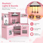 Kids Play Kitchen,Corner Wooden Pretend Toddler Kitchen Toys Playset with Realistic Lights & Sounds,Microwave Oven,Water Dispenser, Phone, Sink,Cooking Accessories, for Ages 3+