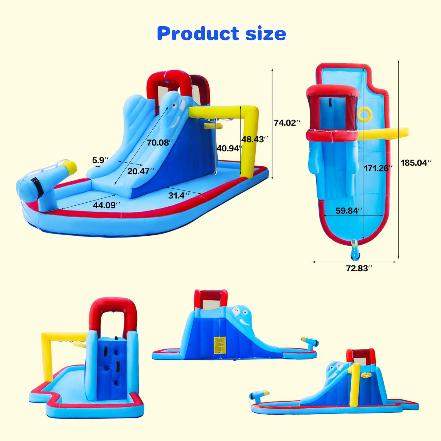 Inflatable Bounce House, Water Slide Bouncer Playhouse Castle w/Splash Pool, Climbing Wall, Basketball Hoop & Carry Bag, 480W Air Blower