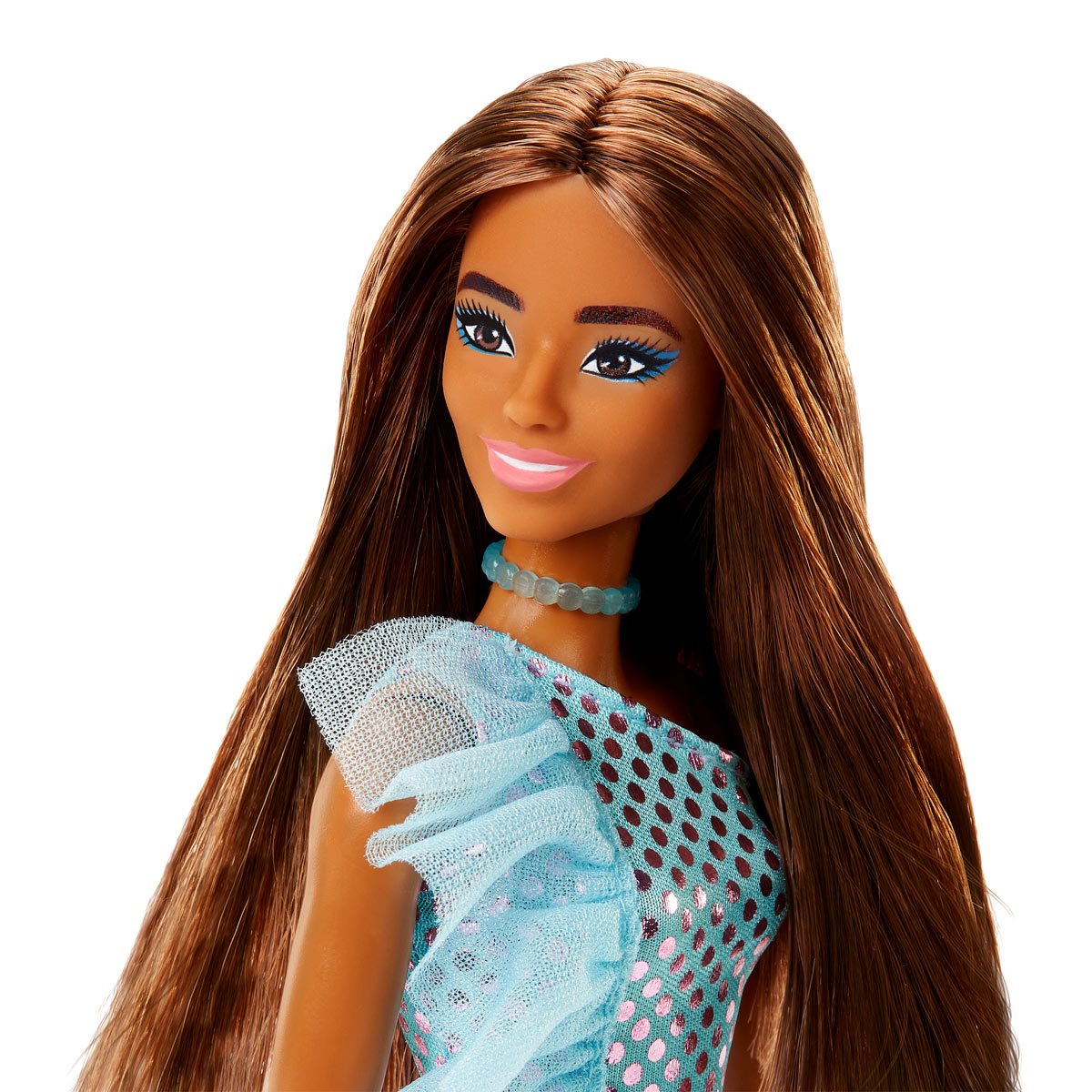 Barbie Glitz Brunette Hair Doll (Teal Metallic Dress) for Kids Ages 3+