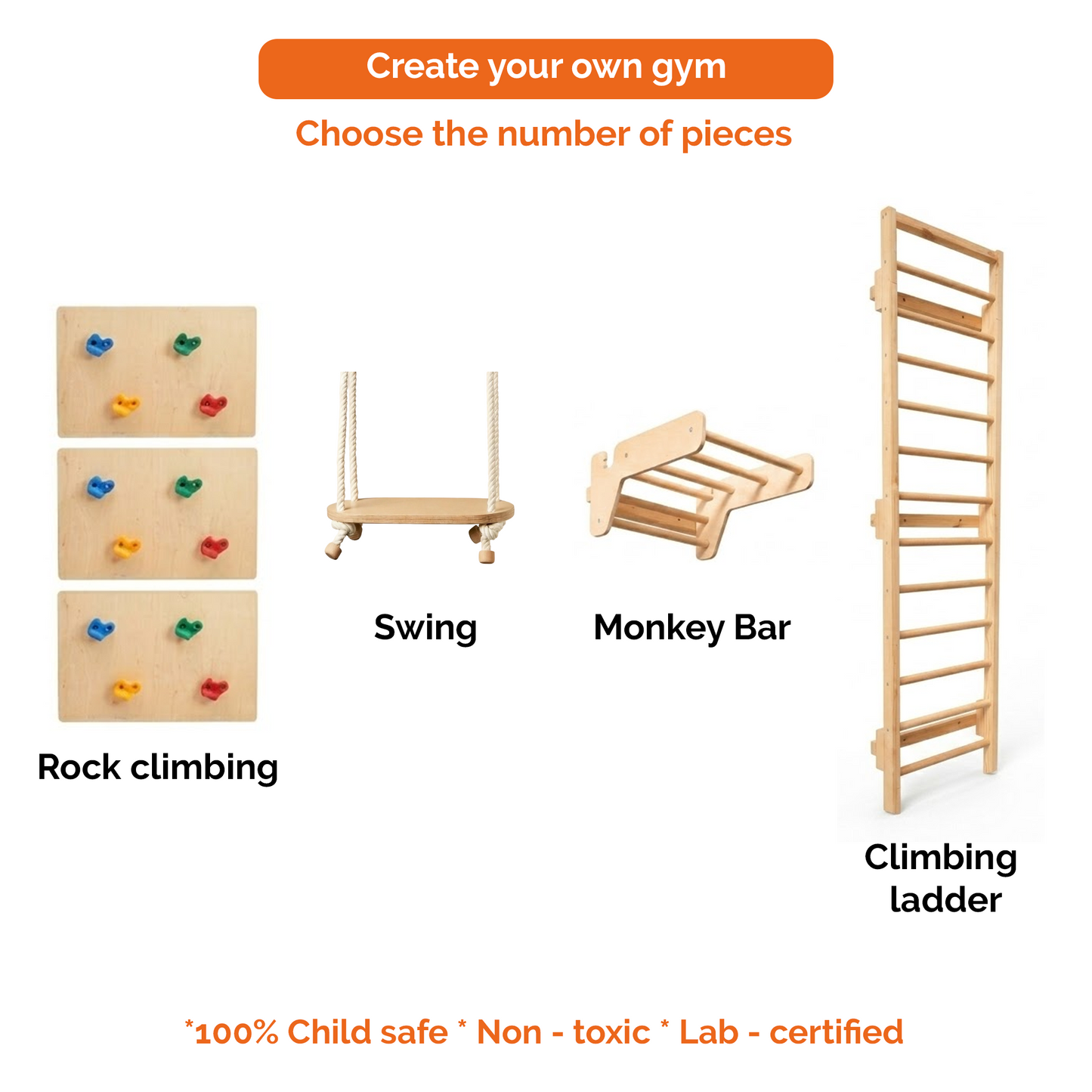 Modular Wooden Indoor Play Gym for Kids – Wall Mounted (3+ Years)